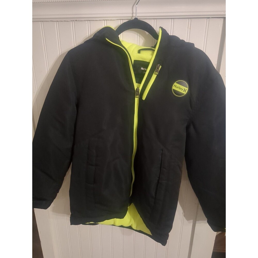 Boys Hurley Black Neon Winter Coat Jacket sz 14/16